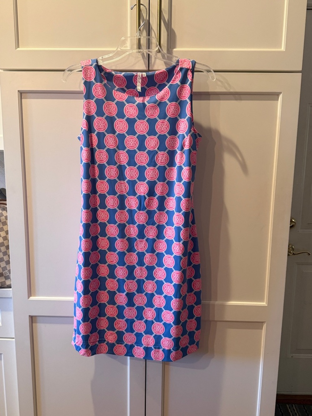 Lulu-B Blue Dress with Pink Circular Print UPF 50 Cooling fabric